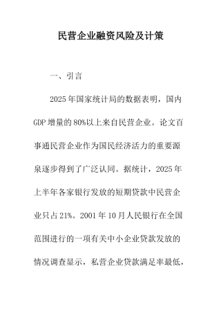 民营企业融资风险及计策