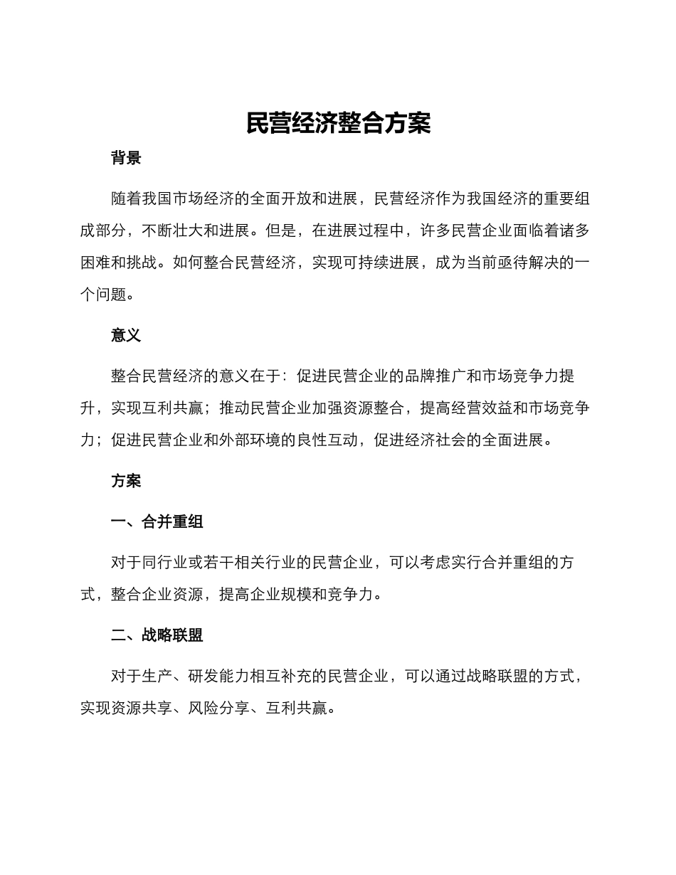 民营经济整合方案_第1页