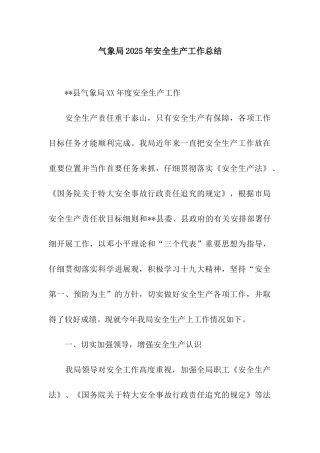 气象局2025年安全生产工作总结