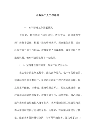 水务局个人工作总结