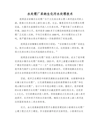 水处理厂采用生化污水处理技术