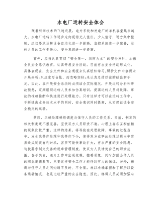 水电厂运行安全体会