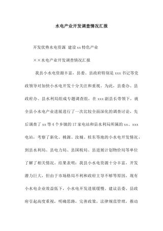 水电产业开发调查情况汇报