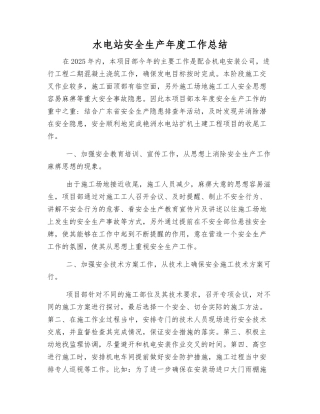 水电站安全生产年度工作总结