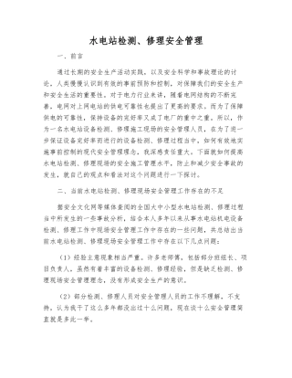 水电站检修安全管理