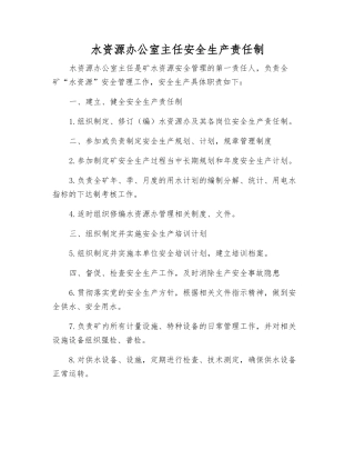水资源办公室主任安全生产责任制