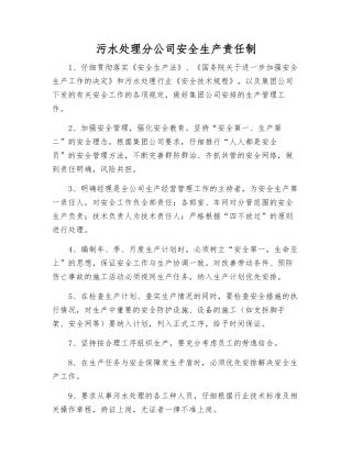 污水处理分公司安全生产责任制