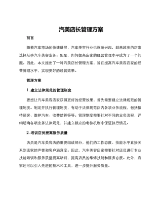 汽美店长管理方案