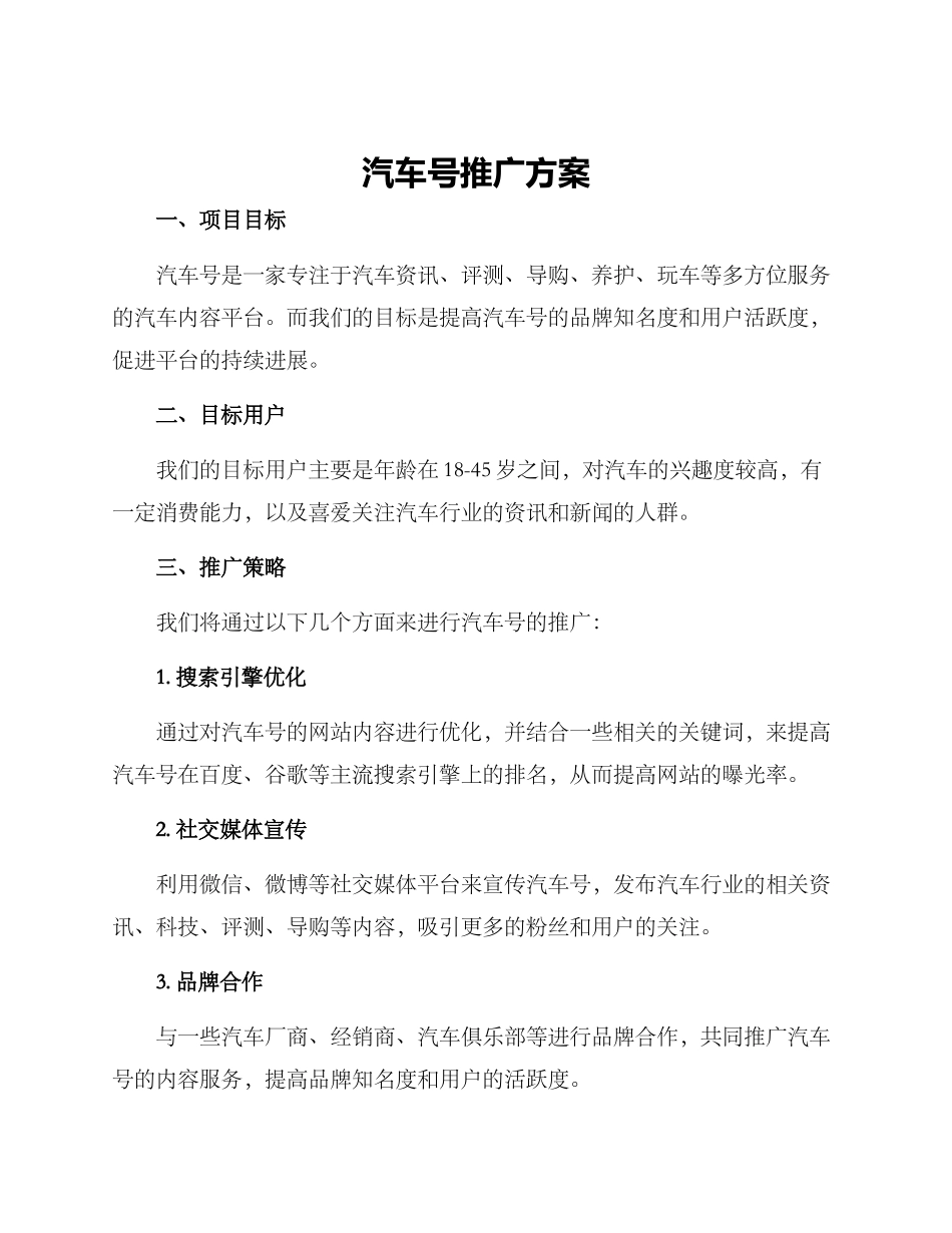汽车号推广方案_第1页