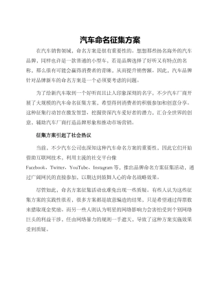 汽车命名征集方案