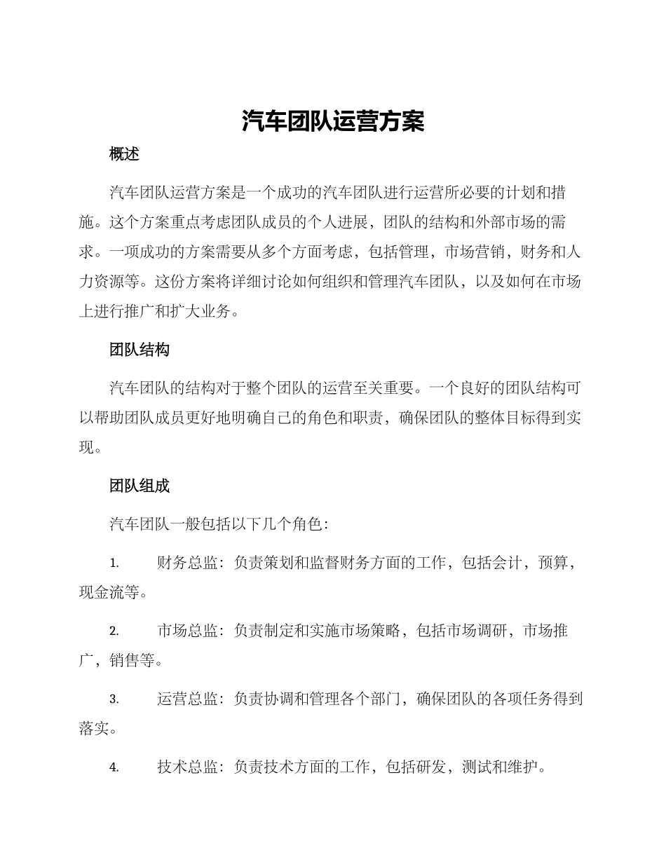 汽车团队运营方案_第1页