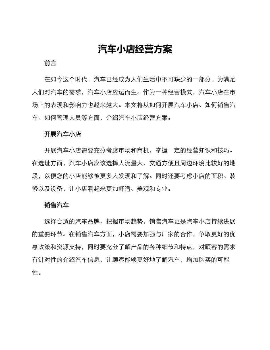 汽车小店经营方案_第1页
