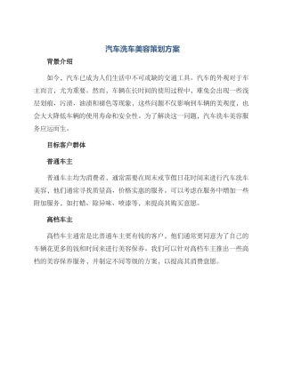 汽车洗车美容策划方案