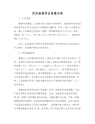 汽车涂装作业危害分析
