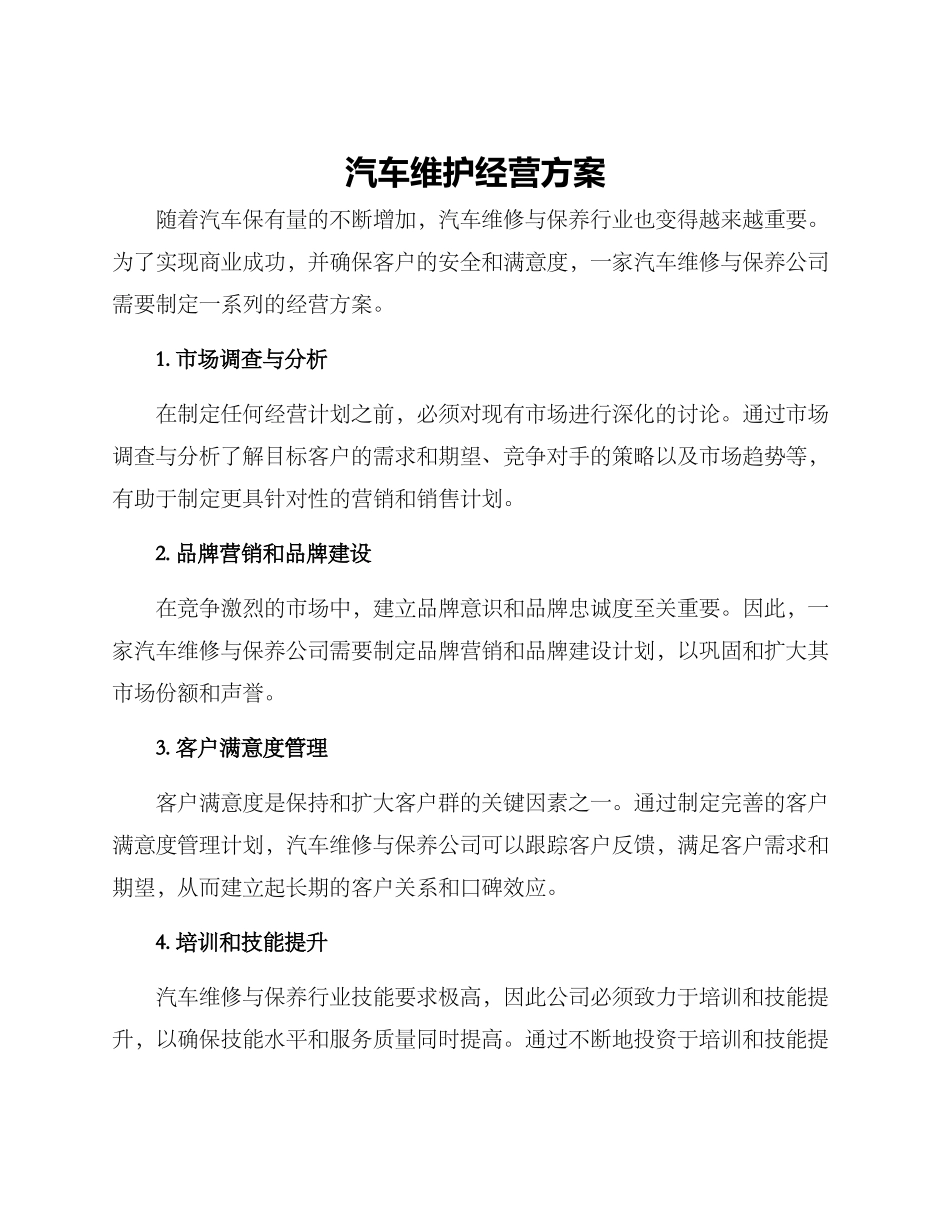 汽车维护经营方案_第1页