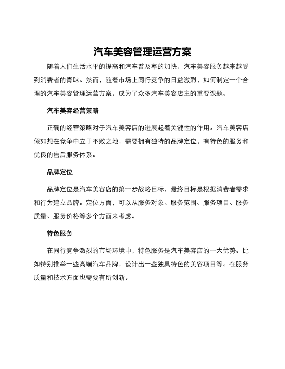 汽车美容管理运营方案_第1页