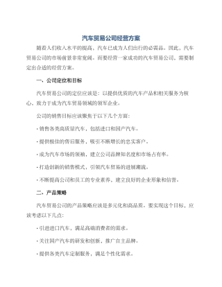 汽车贸易公司经营方案