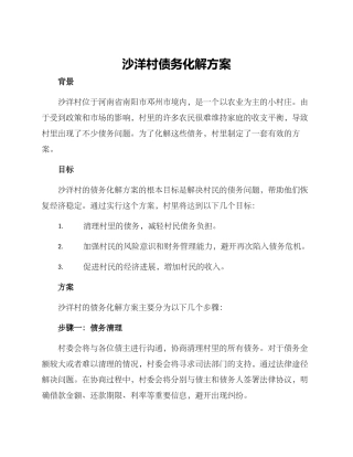 沙洋村债务化解方案