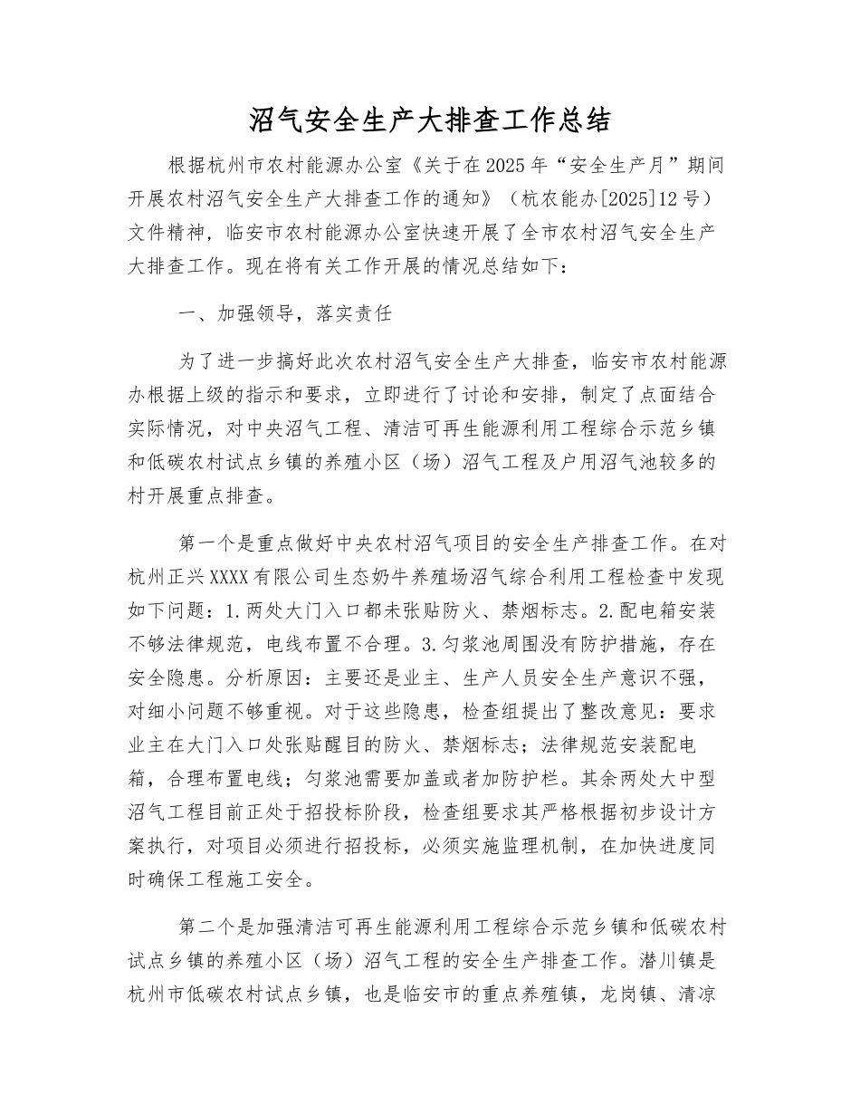 沼气安全生产大排查工作总结_第1页