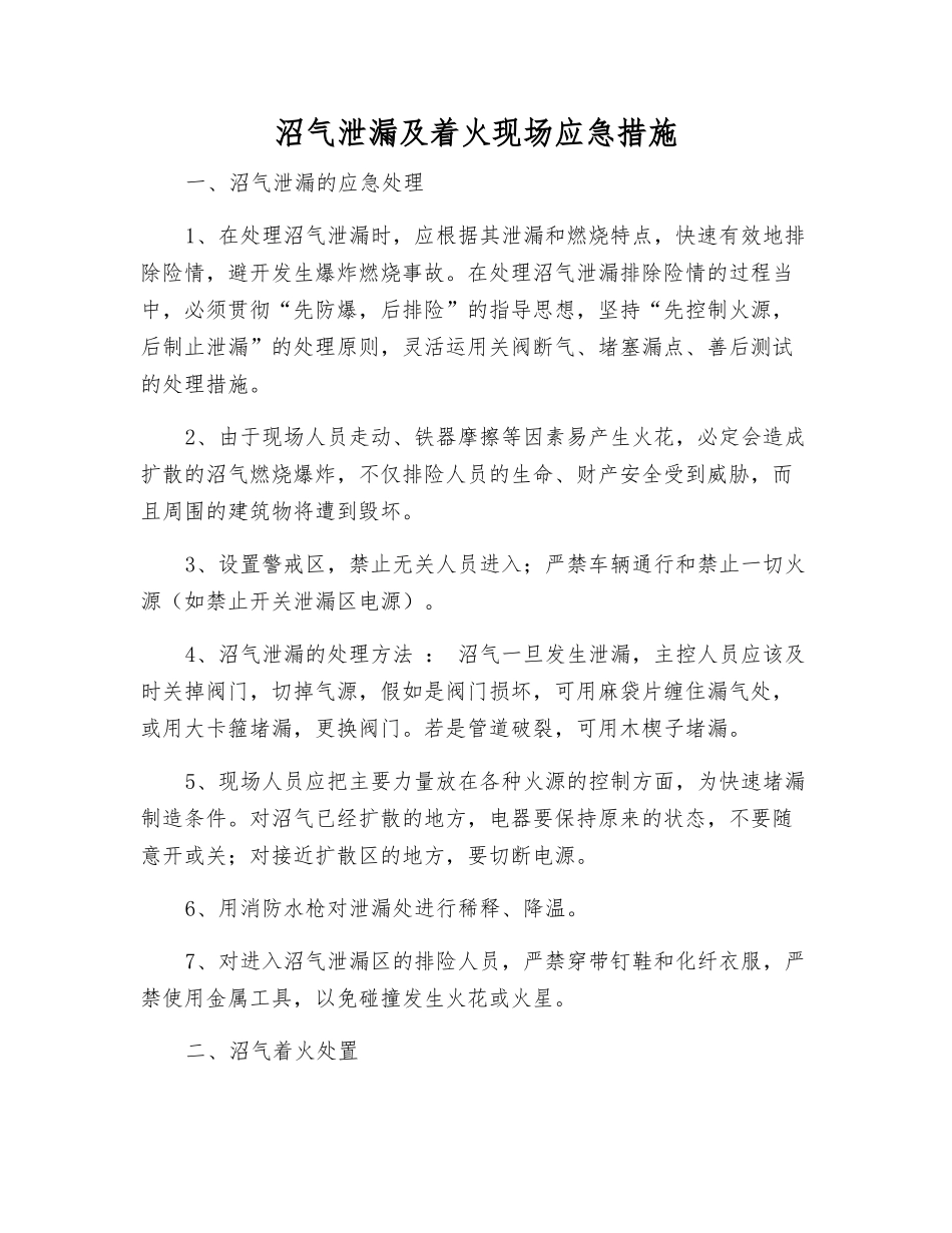 沼气泄漏及着火现场应急措施_第1页