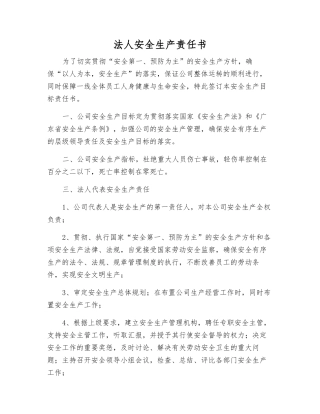 法人安全生产责任书