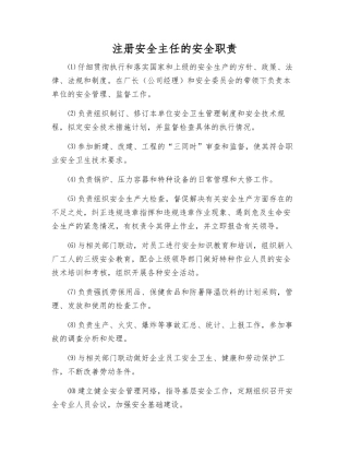 注册安全主任的安全职责