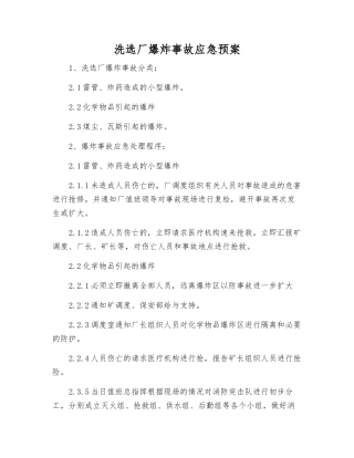 洗选厂爆炸事故应急预案