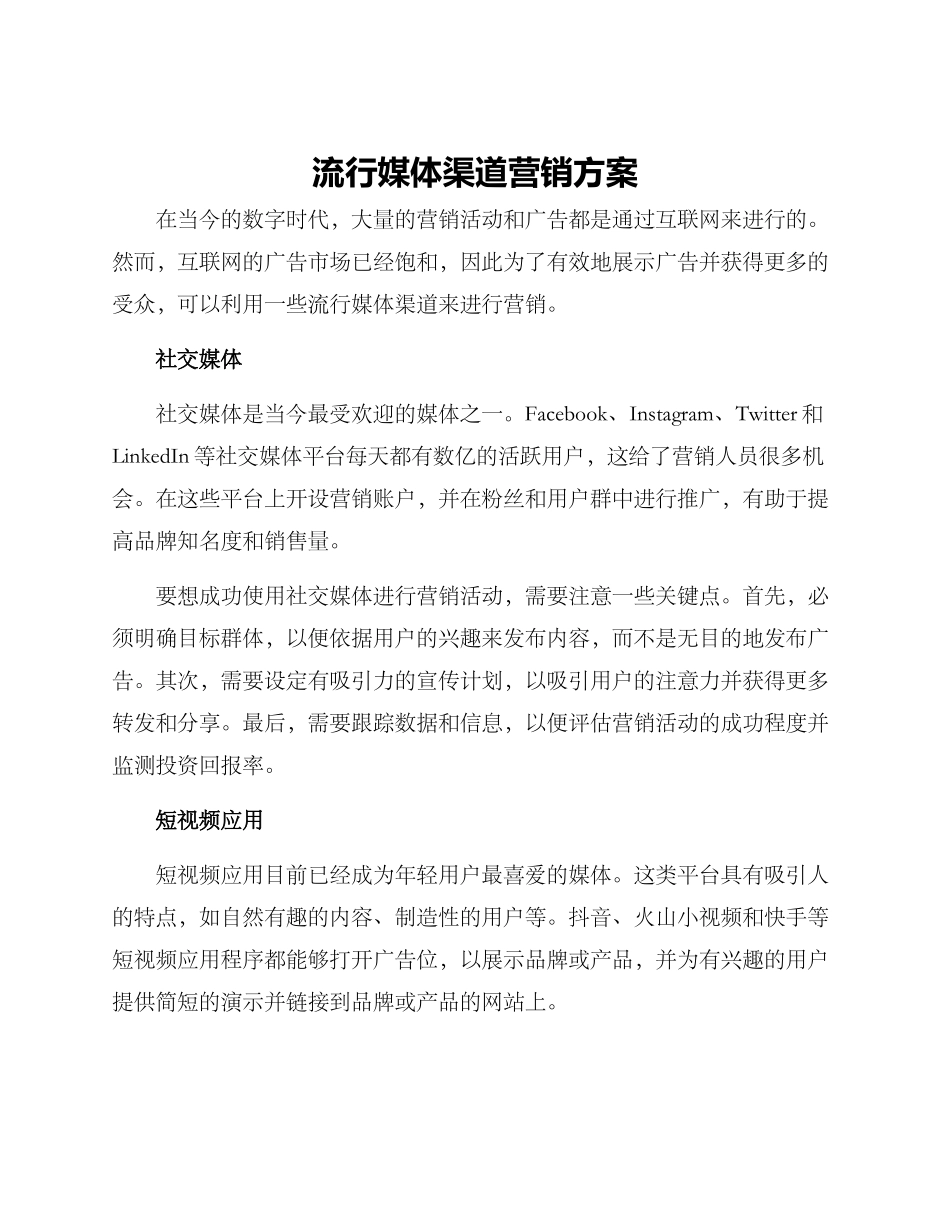 流行媒体渠道营销方案_第1页