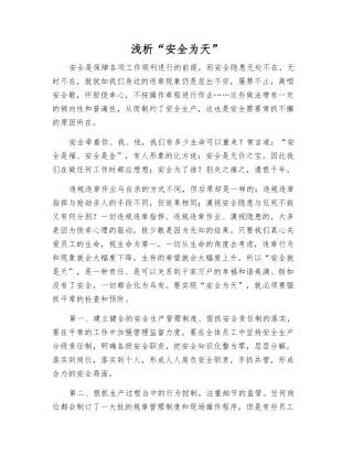 浅析“安全为天”