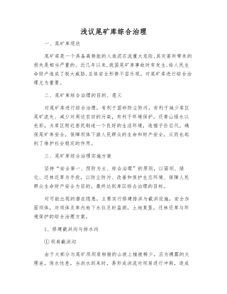 浅议尾矿库综合治理