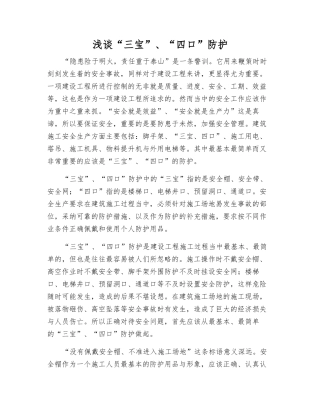 浅谈“三宝”、“四口”防护
