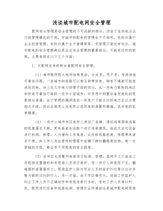 浅谈城市配电网安全管理