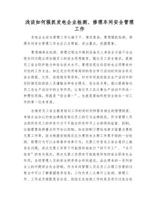 浅谈如何抓好发电企业检修车间安全管理工作