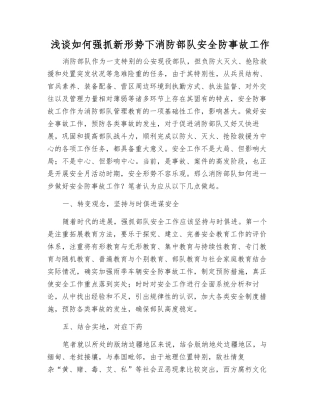 浅谈如何抓好新形势下消防部队安全防事故工作