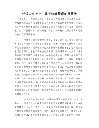 浅谈安全生产工作中违章管理的重要性
