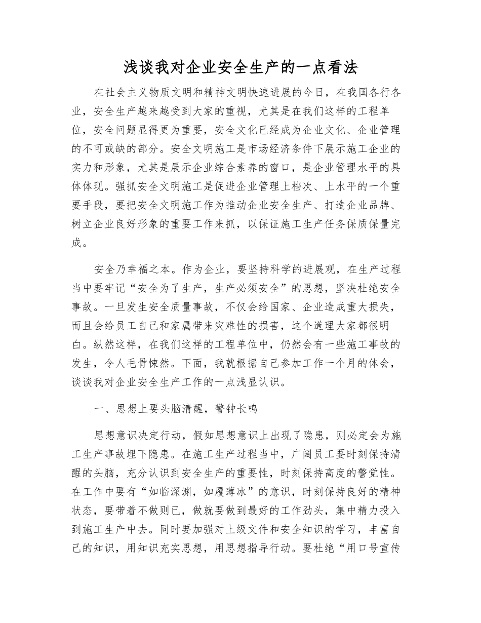 浅谈我对企业安全生产的一点看法_第1页