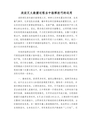 浅谈灭火救援过程中指挥技巧的运用