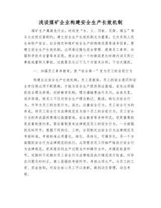 浅谈煤矿企业构建安全生产长效机制