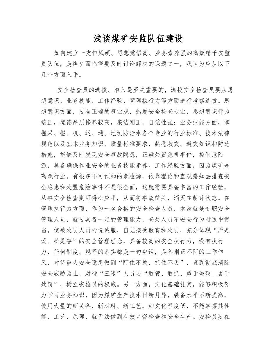 浅谈煤矿安监队伍建设_第1页