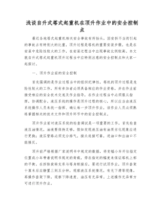 浅谈自升式塔式起重机在顶升作业中的安全控制点