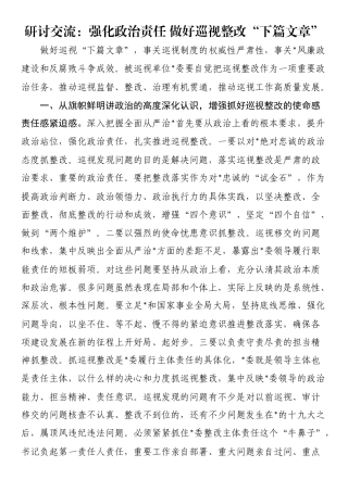 研讨交流：强化政治责任做好巡视整改“下篇文章”