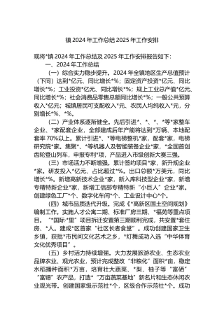 镇2024年工作总结2025年工作安排计划