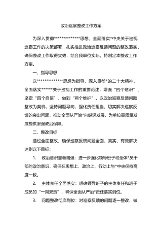 政治巡察整改工作方案