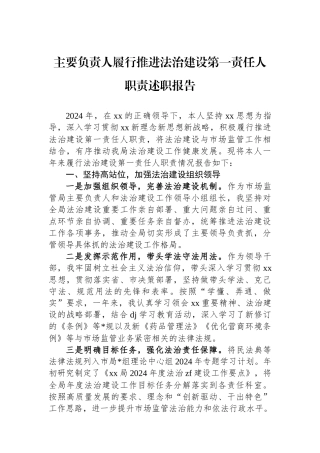主要负责人履行推进法治建设第一责任人职责述职报告