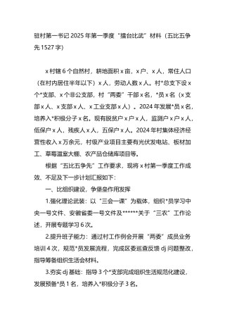 驻村第一书记2025年第一季度“擂台比武”材料