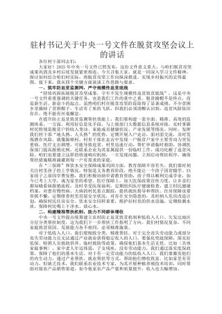 驻村书记关于中央一号文件在脱贫攻坚会议上的讲话