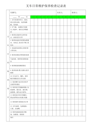 叉车日常维护保养检查记录表