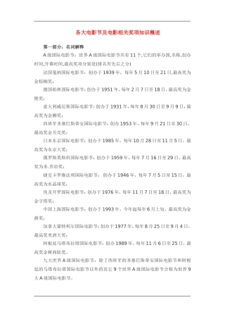 各大电影节及电影相关奖项知识概述
