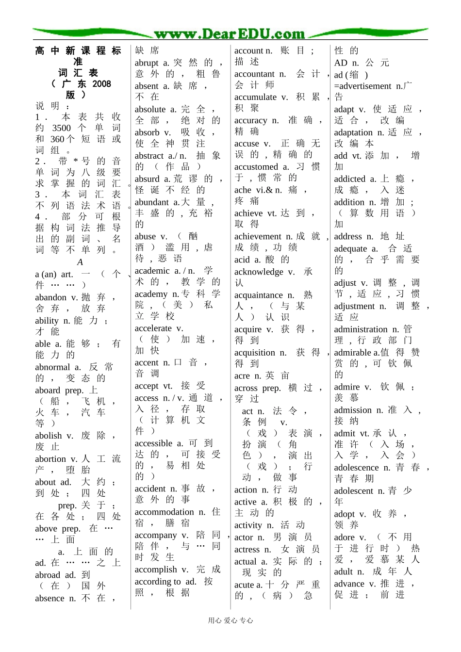 广东省2008年高中新课程高三英语标准词汇表教案_第1页