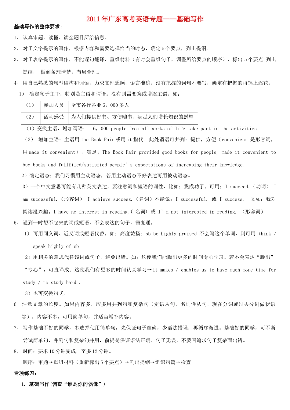 广东省2011年高考英语 专题基础写作素材_第1页